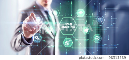 Businessman is touching hologram open banking. Technology Finance concept 98513389