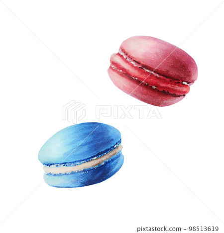 Watercolor fruit macarons. Hand painting sweet on a white isolated background. For designers, menu, shop, polygraphy,bar, bistro, restaurant, for postcards, wrapping paper, covers. For posters and 98513619