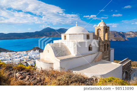 One of the cozy streets of Plaka town. Milos island, Greece 98513890