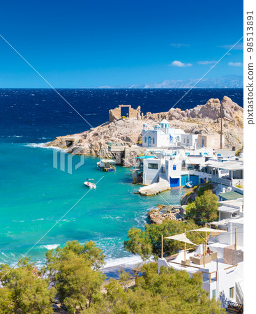 Beach and fishing village of Firapotamos on Milos island, Greece 98513891