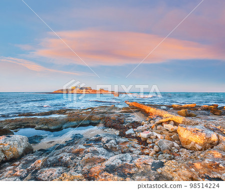 Dramatic morning scene of awesome spring seascape on the Passero cape Sicily. 98514224