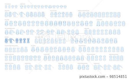 Set of sleeves - long, short, puff, knit, circle, kimono, rib, off-shoulder, tucked, cowl, armhole, slashed, batwing Set of sleeves - long, short, puff, knit, circle, kimono, rib, off-shoulder, tucked, cowl, armhole, slashed, batwing 98514851