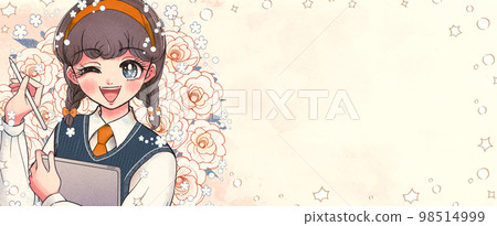 Student part-time job with horizontal glitter banner tablet terminal 98514999