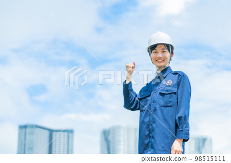 A security guard with a guts pose guarding the harbor A security guard with a guts pose guarding the harbor 98515111