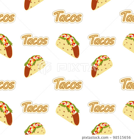 Seamless pattern of Tacos and Handwriting Lettering. Latin American cuisine. Fast food menu. Isolate 98515656