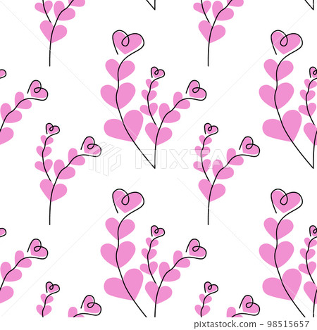 Seamless pattern of abstract brunches made by color hearts in trendy pink shades. Background Texture Seamless pattern of abstract brunches made by color hearts in trendy pink shades. Background Texture 98515657