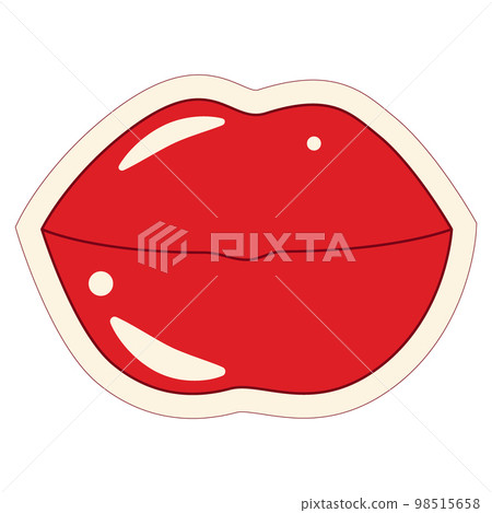 Bright colorful cartoon sticker in the shape of lips in a trendy retro style. Pop Art. Sticker. Icon Bright colorful cartoon sticker in the shape of lips in a trendy retro style. Pop Art. Sticker. Icon 98515658