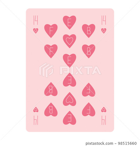 Playing card design for valentines day with number 14, hearts and lettering feb in trendy pink hues 98515660