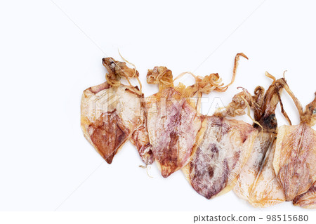 Dried squid on white background. 98515680