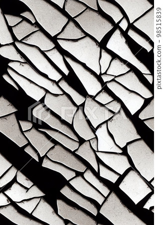 Black and white cracked mirror surface abstract background. Decorative vertical illustration with cracks and scratches glass texture. Black and white AI generated cracked mirror surface pattern. Black and white cracked mirror surface abstract background. Decorative vertical illustration with cracks and scratches glass texture. Black and white AI generated cracked mirror surface pattern. 98515839