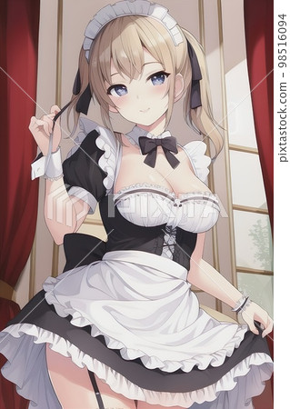 Cute anime manga girl in a maid dress. Created with generative AI 98516094