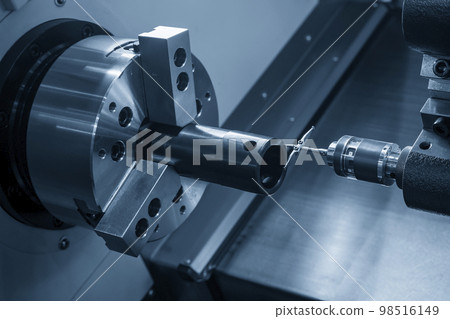 The modular touch probe checking the tube parts on CNC lathe machine. 98516149