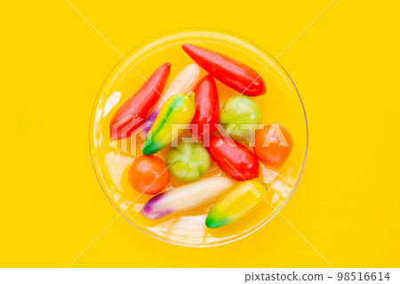 Fruit shaped of mung beans dessert (Kanom Look Choup). Thai Dessert 98516614