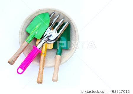 Garden shovel with fork on white background. Garden tools Garden shovel with fork on white background. Garden tools 98517015