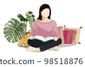 Illustration material of a woman reading a book while relaxing in her room 98518876