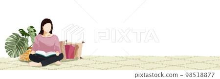 Illustration banner material of a woman reading a book while relaxing in her room 98518877