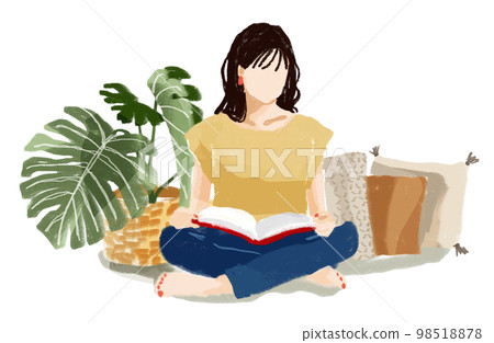 Illustration material of a woman reading a book while relaxing in her room Illustration material of a woman reading a book while relaxing in her room 98518878