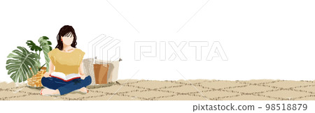 Illustration banner material of a woman reading a book while relaxing in her room Illustration banner material of a woman reading a book while relaxing in her room 98518879