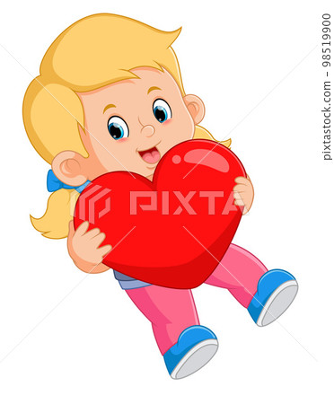 cute girls are carrying big red valentine hearts of illustration 98519900