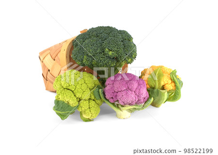 Broccoli and cauliflowers on a white background 98522199