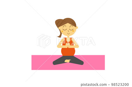 A woman meditating with her eyes closed in maternity yoga, premama, pregnant woman, prenatal education, Pilates A woman meditating with her eyes closed in maternity yoga, premama, pregnant woman, prenatal education, Pilates 98523200