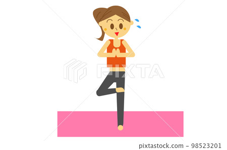 Illustration of a woman posing on a yoga mat, gym, sports club, yoga class Illustration of a woman posing on a yoga mat, gym, sports club, yoga class 98523201