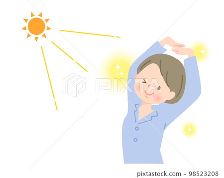A middle-aged woman who stretches while bathing in the sun 98523208