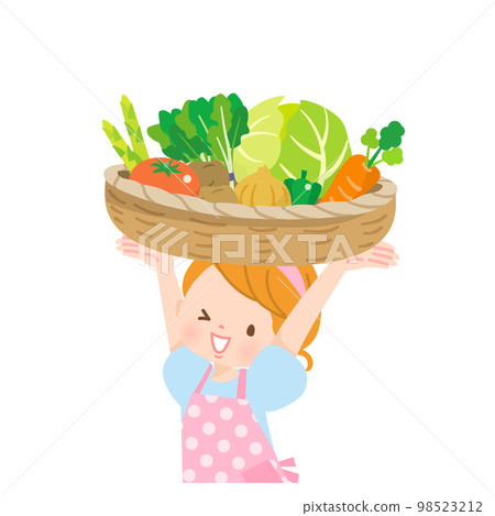 Apronsta girl carrying vegetables in a basket 98523212