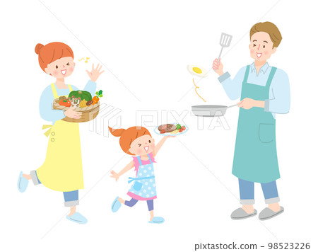 Vector illustration material of parent and child cooking with lots of vegetables Vector illustration material of parent and child cooking with lots of vegetables 98523226