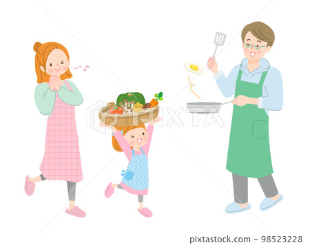 Vector illustration material of parent and child cooking with lots of vegetables 98523228