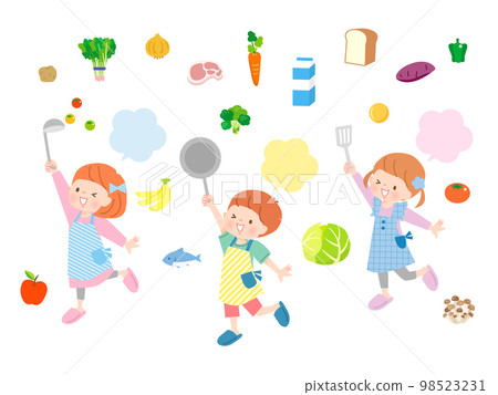 Image illustration of cooking children and ingredients 98523231