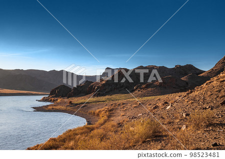 Riverside landscape near the Ili River in the Almaty region of Kazakhstan 98523481