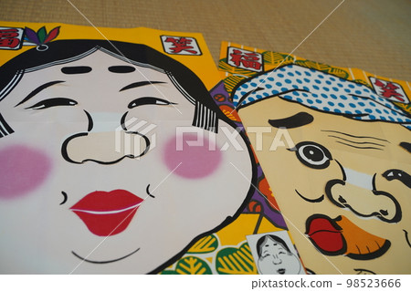 Fukuwarai，遊戲，新年，Okame，日本，傳統，古代，舊，舊，遊戲，孩子，新年，棋盤遊戲 98523666