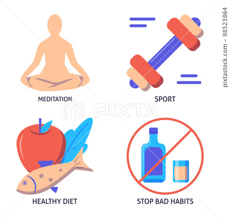 Healthy lifestyle icon set in flat style 98523864