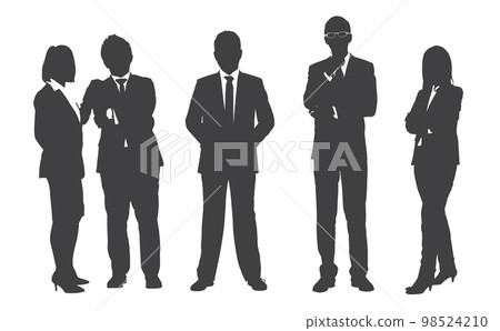 Business people group gray silhouettes pose on white background, flat line vector and illustration. Business people group gray silhouettes pose on white background, flat line vector and illustration. 98524210