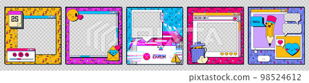 Set of retro 90s software frames on transparent 98524612