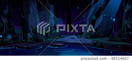 Night landscape with lake water under moomlight 98524667