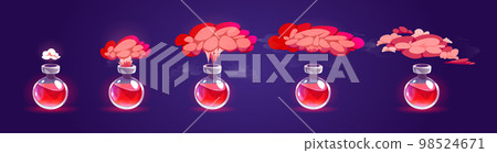 Bottle with potion and smoke cloud, sprite sheet 98524671