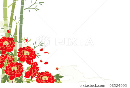 透明背景紅牡丹和日本圖案雲竹圖案背景材料 透明背景紅牡丹和日本圖案雲竹圖案背景材料 98524993