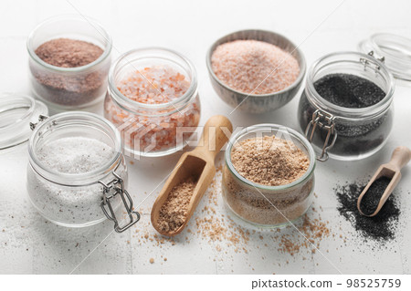Jars with assorted speciality salt Jars with assorted speciality salt 98525759