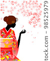 Silhouette of a woman in a kimono and cherry blossoms 98525979