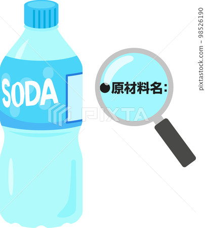 A magnifying glass that expands the names of soft drink ingredients A magnifying glass that expands the names of soft drink ingredients 98526190