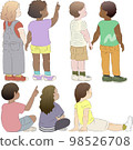 Rear view of children standing and sitting 98526708