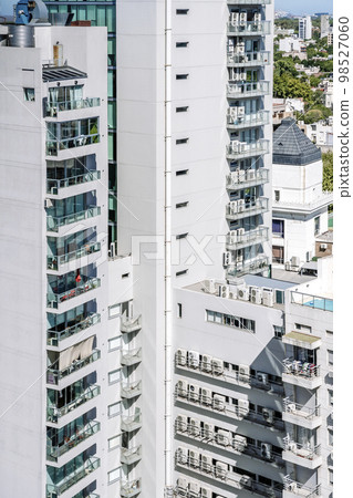 View of Buenos Aires from above. Cityscape architecture, houses and roofs of areas of Buenos Aires, Argentina. 98527060