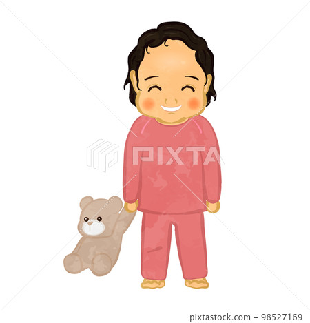 Girl in pajamas with a stuffed animal 02 98527169