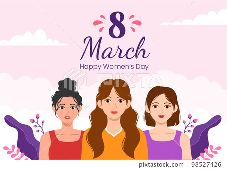International Women's Day on March 8 Illustration to Celebrate the Achievements of Women in Flat Cartoon Hand Drawn Landing Page Templates 98527426