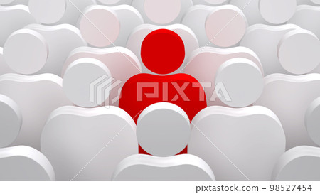 One painted individual among group of people figures. Different, outstanding, unique individuality concept 3d rendering illustration 98527454