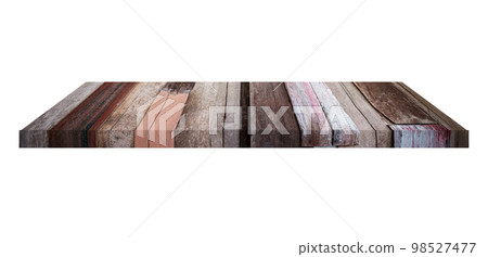 Wooden shelf on isolated white background with space 98527477