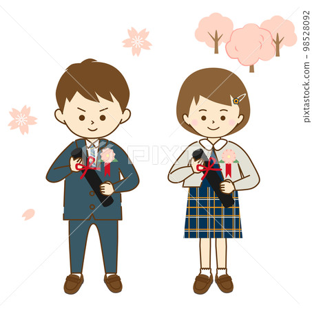 一組拿著畢業證書的男孩和女孩在櫻花樹的背景下拍攝紀念照（一） 98528092