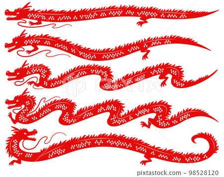 Red dragon silhouette illustration set Red dragon silhouette illustration set 98528120